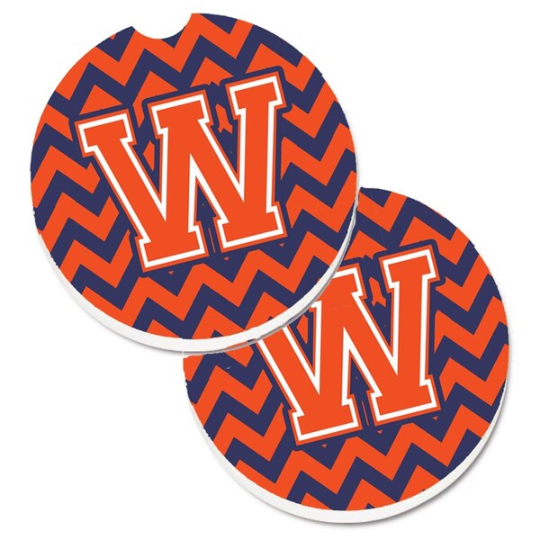 Carolines Treasures Letter W Chevron Orange and Blue Set of 2 Cup Holder Car Coaster CJ1042-WCARC - main